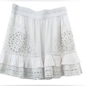 Ramy Brook White Mini Skirt with Eyelet and Leather Accents Size L